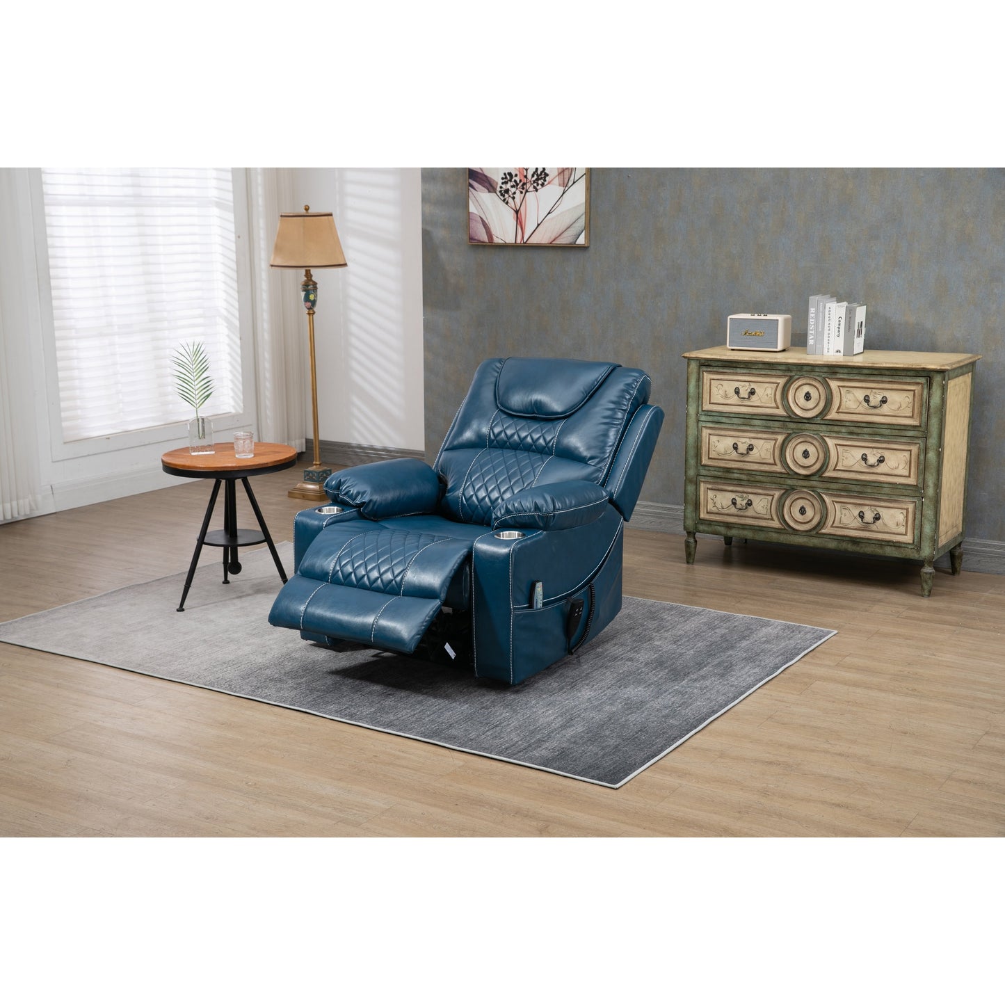 Fauteuil inclinable électrique surdimensionné en cuir PU avec fonction massage, chauffage lombaire, porte-gobelet et inclinaison à 180°