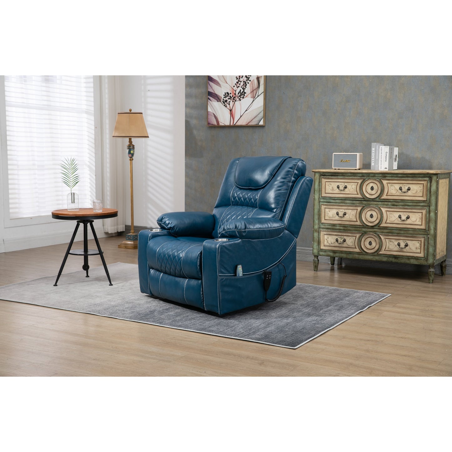 Fauteuil inclinable électrique surdimensionné en cuir PU avec fonction massage, chauffage lombaire, porte-gobelet et inclinaison à 180°