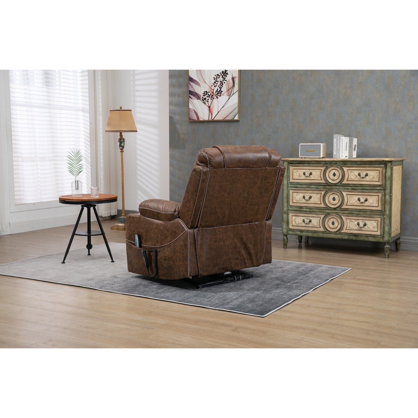 Fauteuil inclinable électrique surdimensionné en cuir PU avec fonction massage, chauffage lombaire, porte-gobelet et inclinaison à 180°