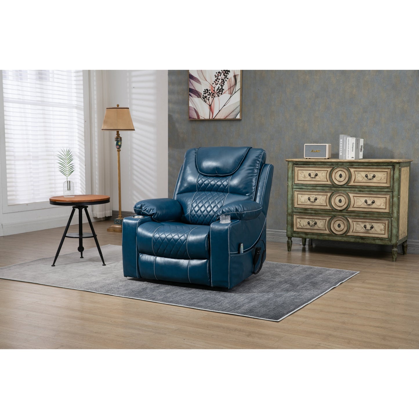 Fauteuil inclinable électrique surdimensionné en cuir PU avec fonction massage, chauffage lombaire, porte-gobelet et inclinaison à 180°