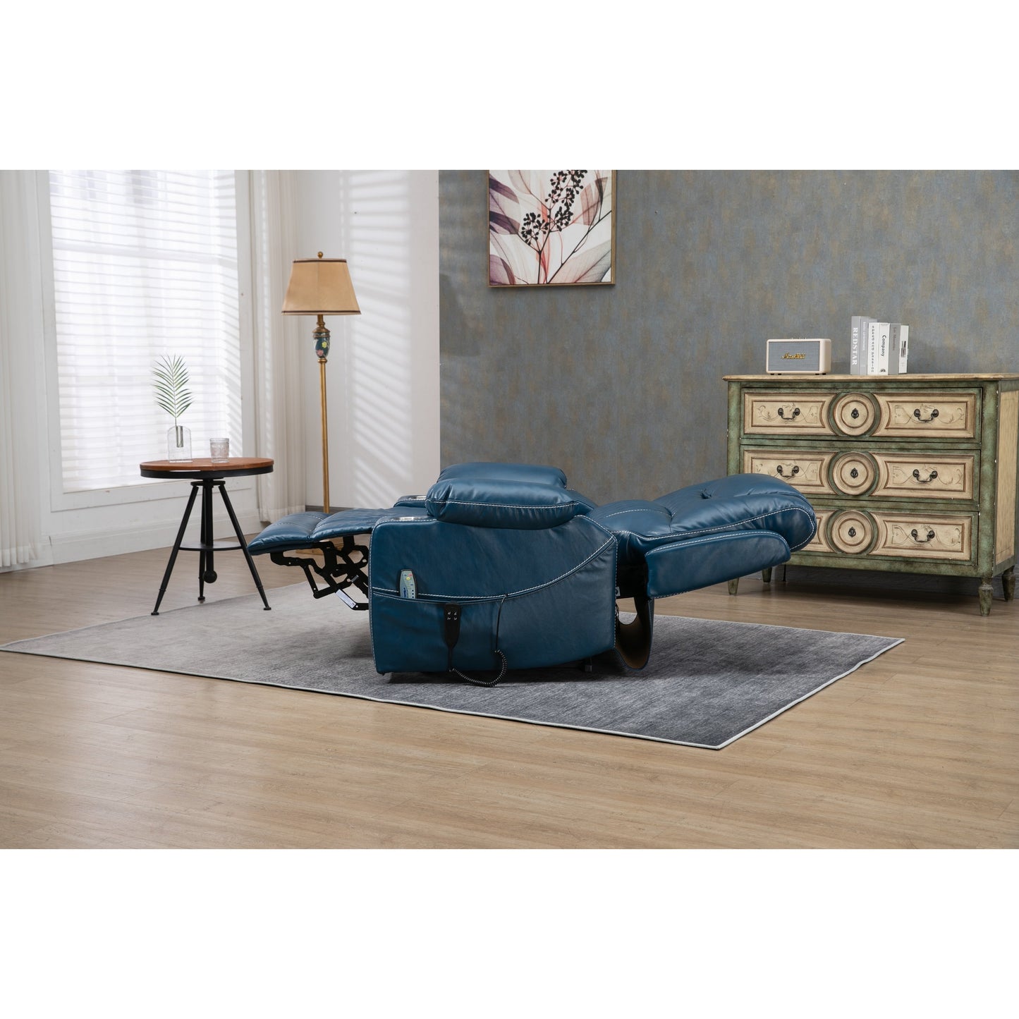 Fauteuil inclinable électrique surdimensionné en cuir PU avec fonction massage, chauffage lombaire, porte-gobelet et inclinaison à 180°