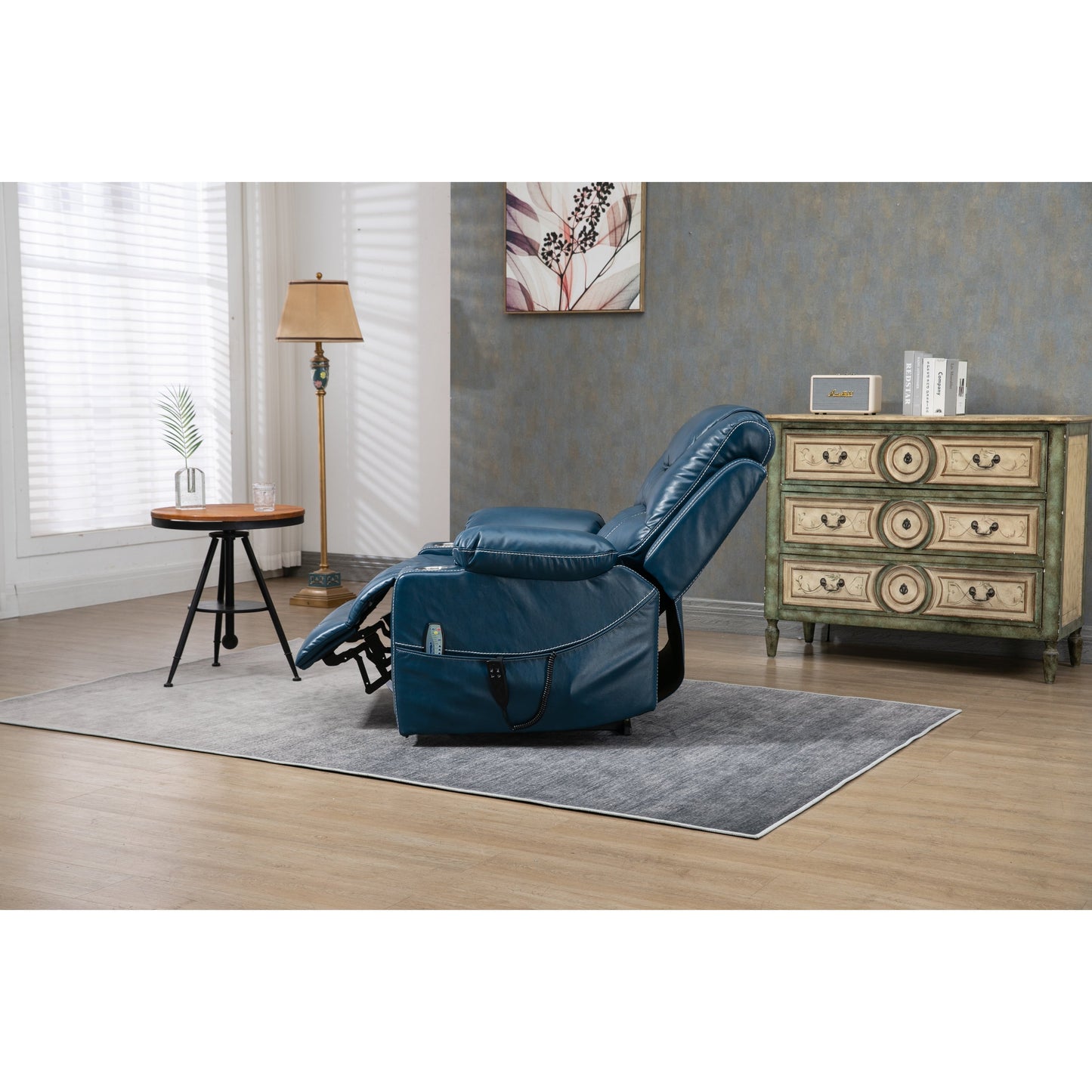 Fauteuil inclinable électrique surdimensionné en cuir PU avec fonction massage, chauffage lombaire, porte-gobelet et inclinaison à 180°