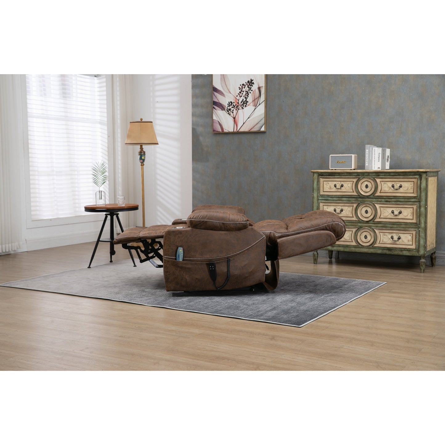 Fauteuil inclinable électrique surdimensionné en cuir PU avec fonction massage, chauffage lombaire, porte-gobelet et inclinaison à 180°