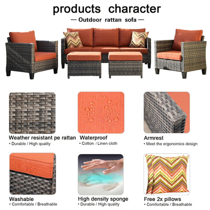 Ensemble de 5 sièges de jardin en osier à dossier haut OVIOS