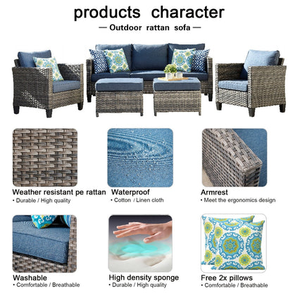 Ensemble de 5 sièges de jardin en osier à dossier haut OVIOS