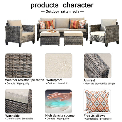 Ensemble de 5 sièges de jardin en osier à dossier haut OVIOS