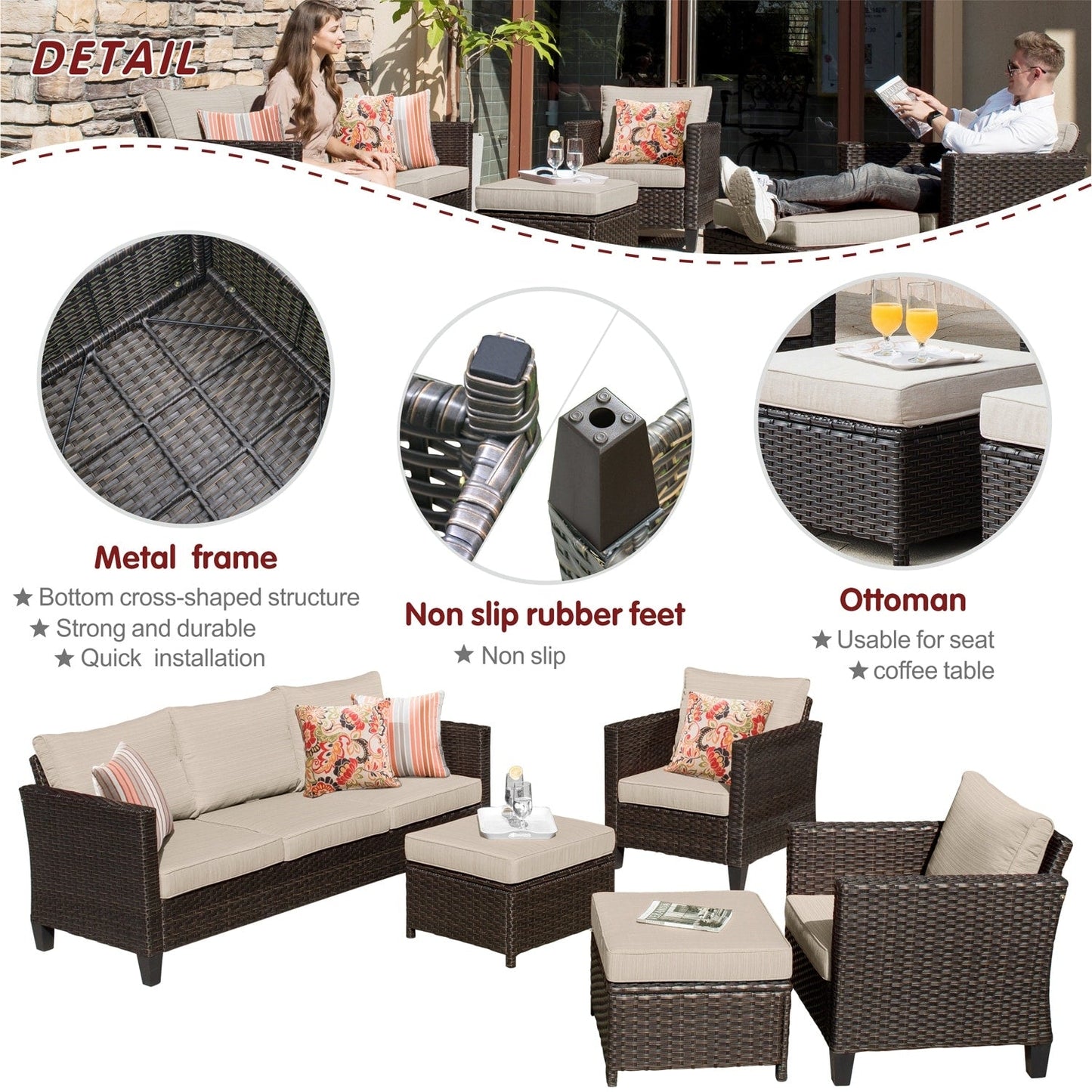 Ensemble de 5 sièges de jardin en osier à dossier haut OVIOS