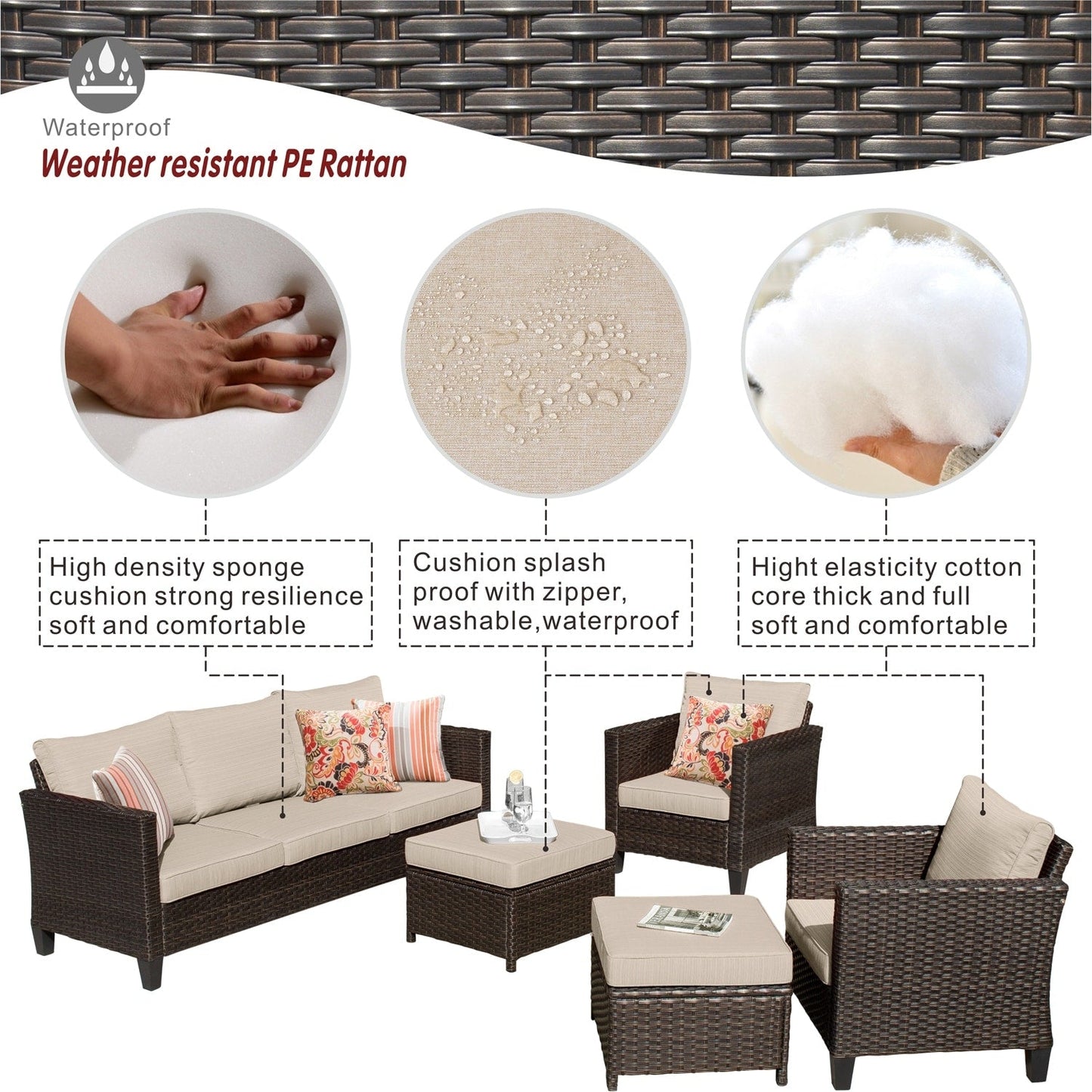 Ensemble de 5 sièges de jardin en osier à dossier haut OVIOS