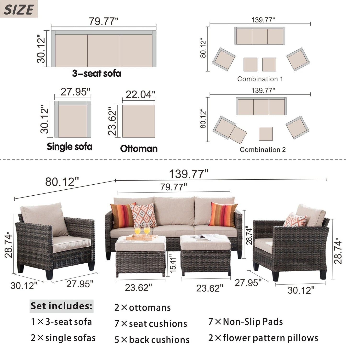 Ensemble de 5 sièges de jardin en osier à dossier haut OVIOS