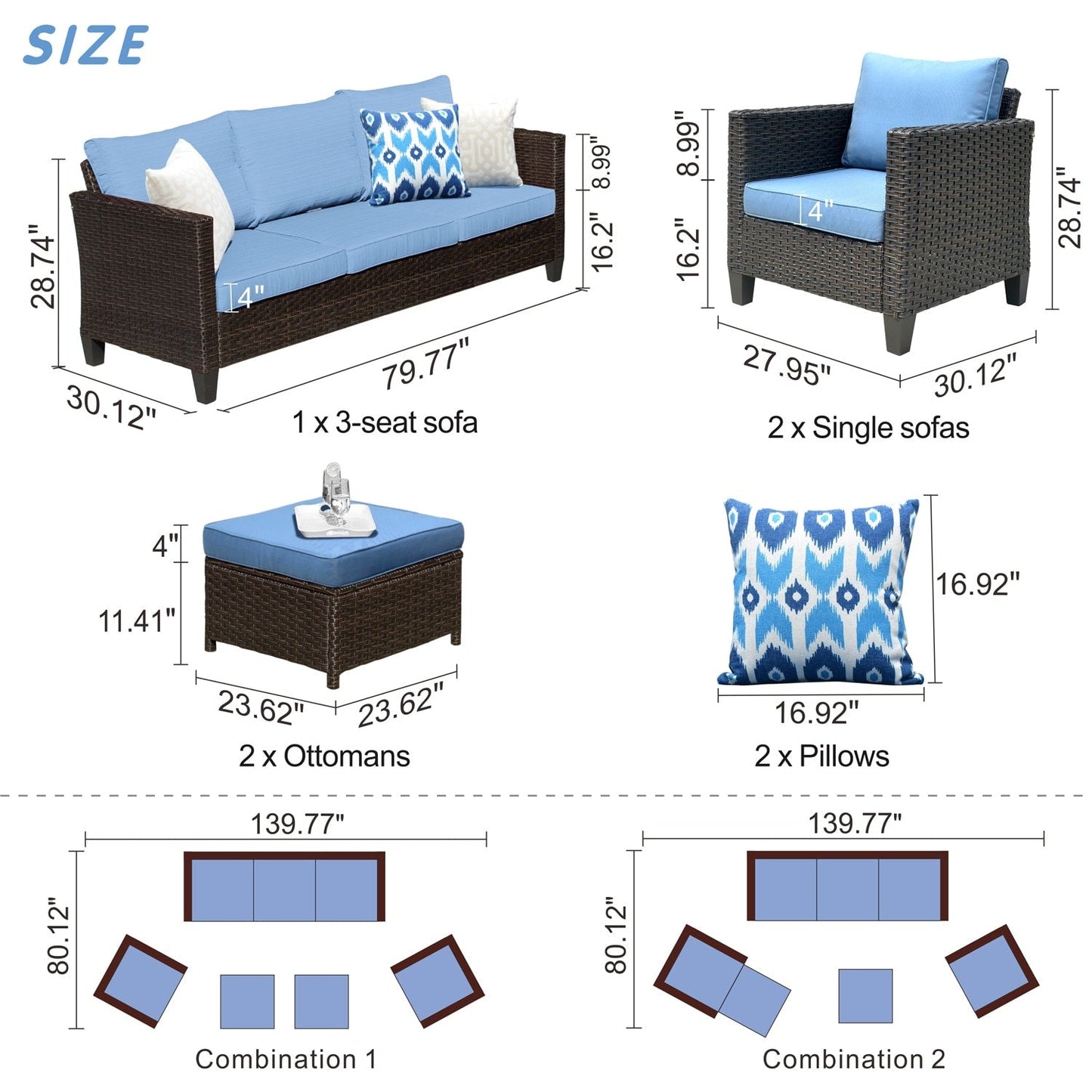 Ensemble de 5 sièges de jardin en osier à dossier haut OVIOS
