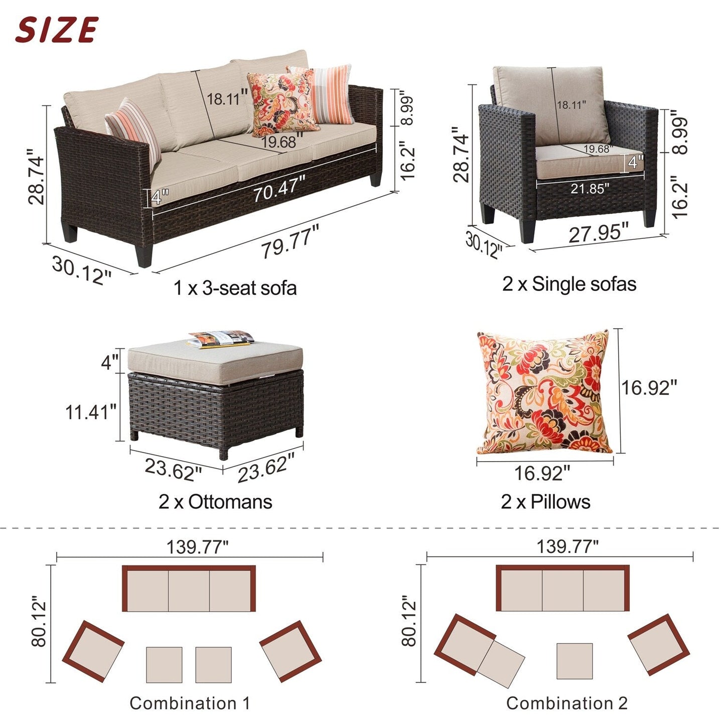Ensemble de 5 sièges de jardin en osier à dossier haut OVIOS