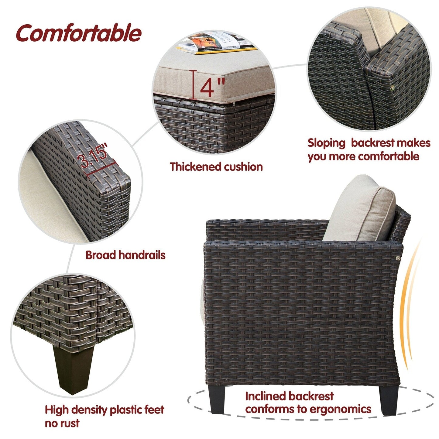 Ensemble de 5 sièges de jardin en osier à dossier haut OVIOS