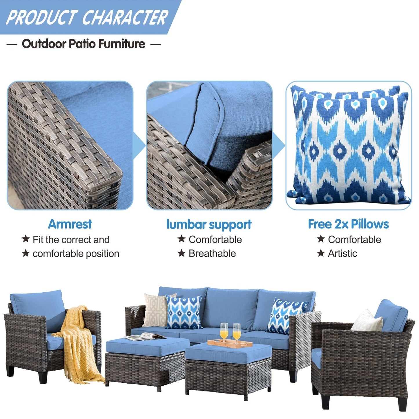 Ensemble de 5 sièges de jardin en osier à dossier haut OVIOS