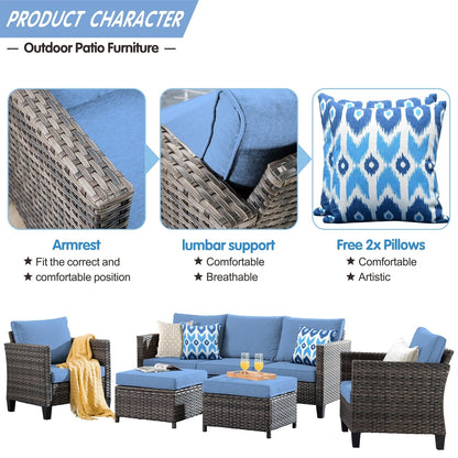 Ensemble de 5 sièges de jardin en osier à dossier haut OVIOS