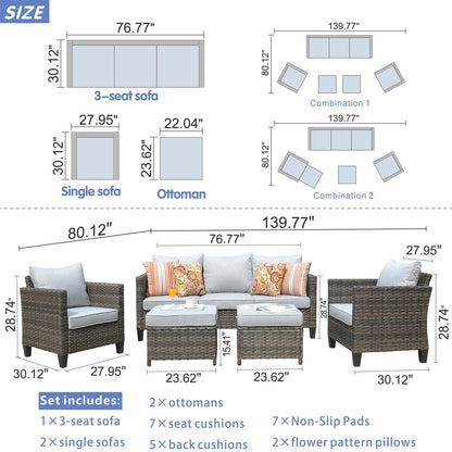 Ensemble de 5 sièges de jardin en osier à dossier haut OVIOS