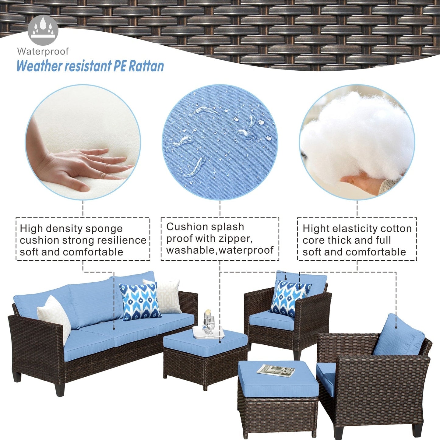 Ensemble de 5 sièges de jardin en osier à dossier haut OVIOS