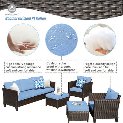 Ensemble de 5 sièges de jardin en osier à dossier haut OVIOS