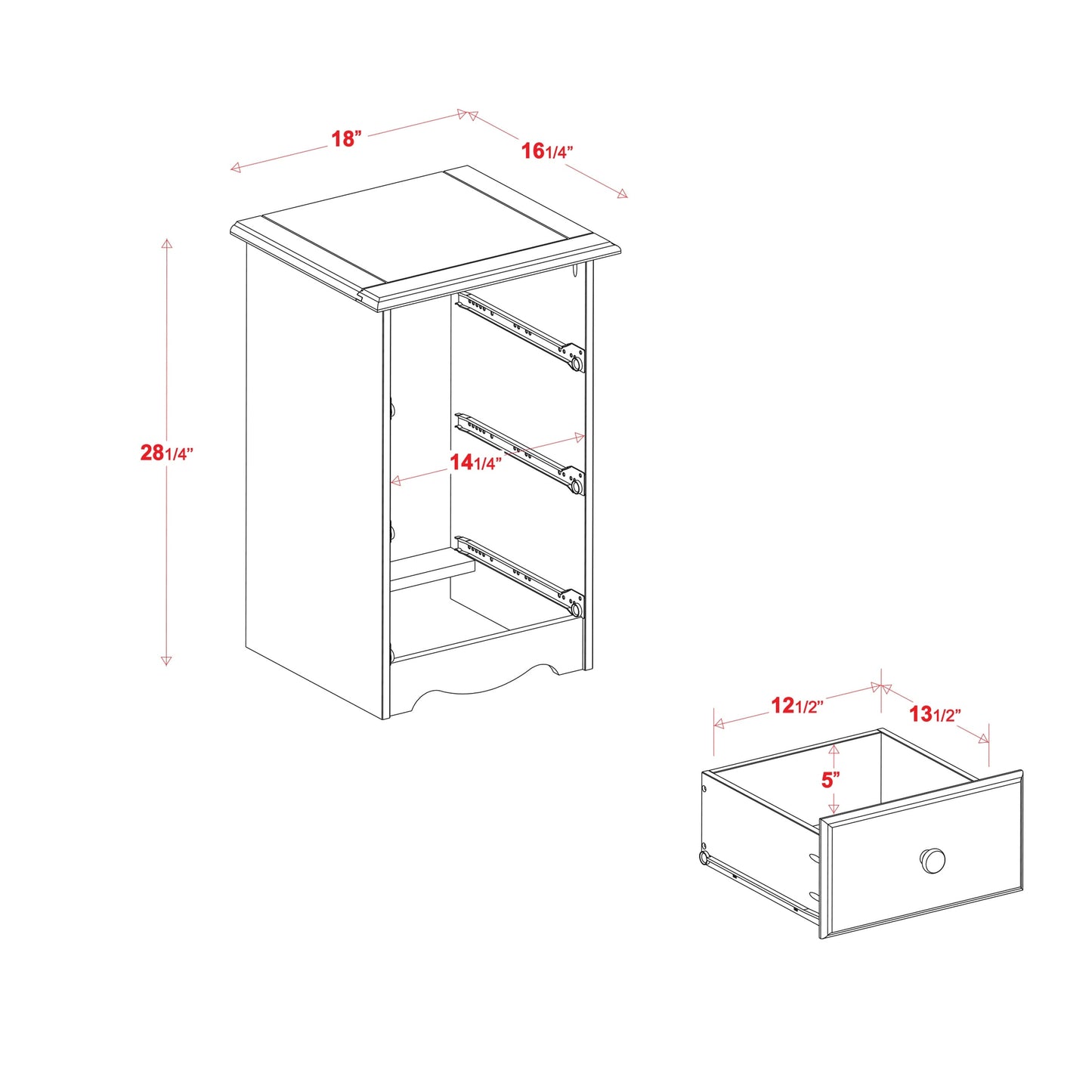 Table de chevet 3 tiroirs 100 % bois massif avec boutons en métal ou en bois de Palace Imports