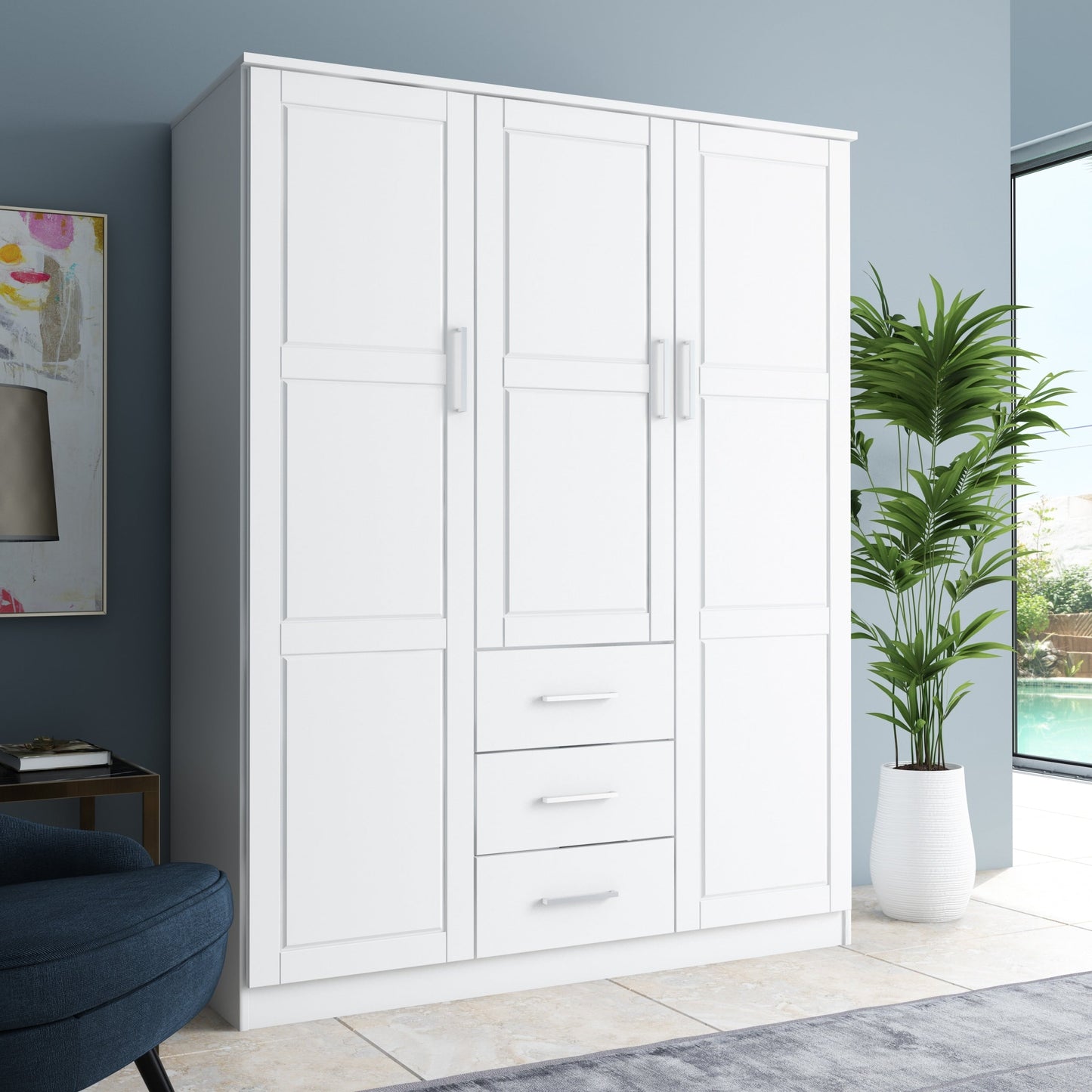 Armoire penderie Cosmo 3 portes 100 % bois massif de Palace Imports avec portes en bois massif ou en miroir