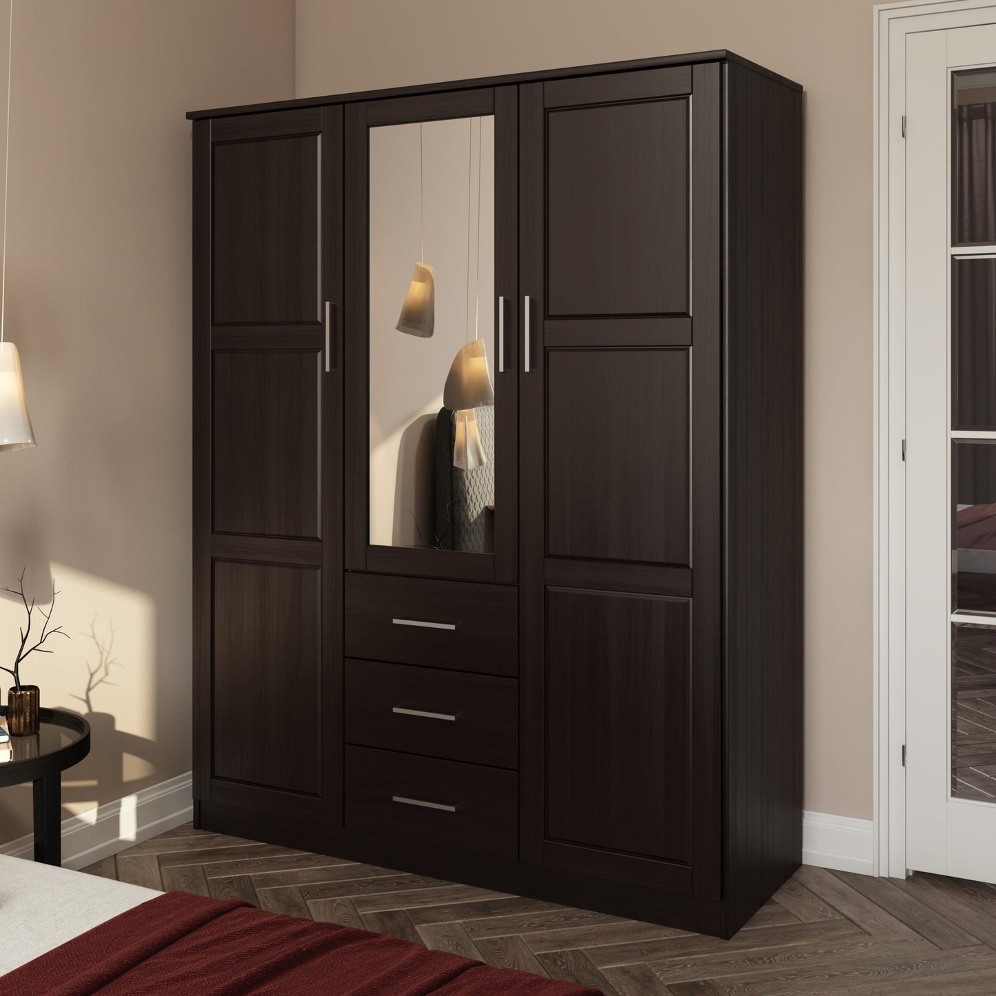 Armoire penderie Cosmo 3 portes 100 % bois massif de Palace Imports avec portes en bois massif ou en miroir