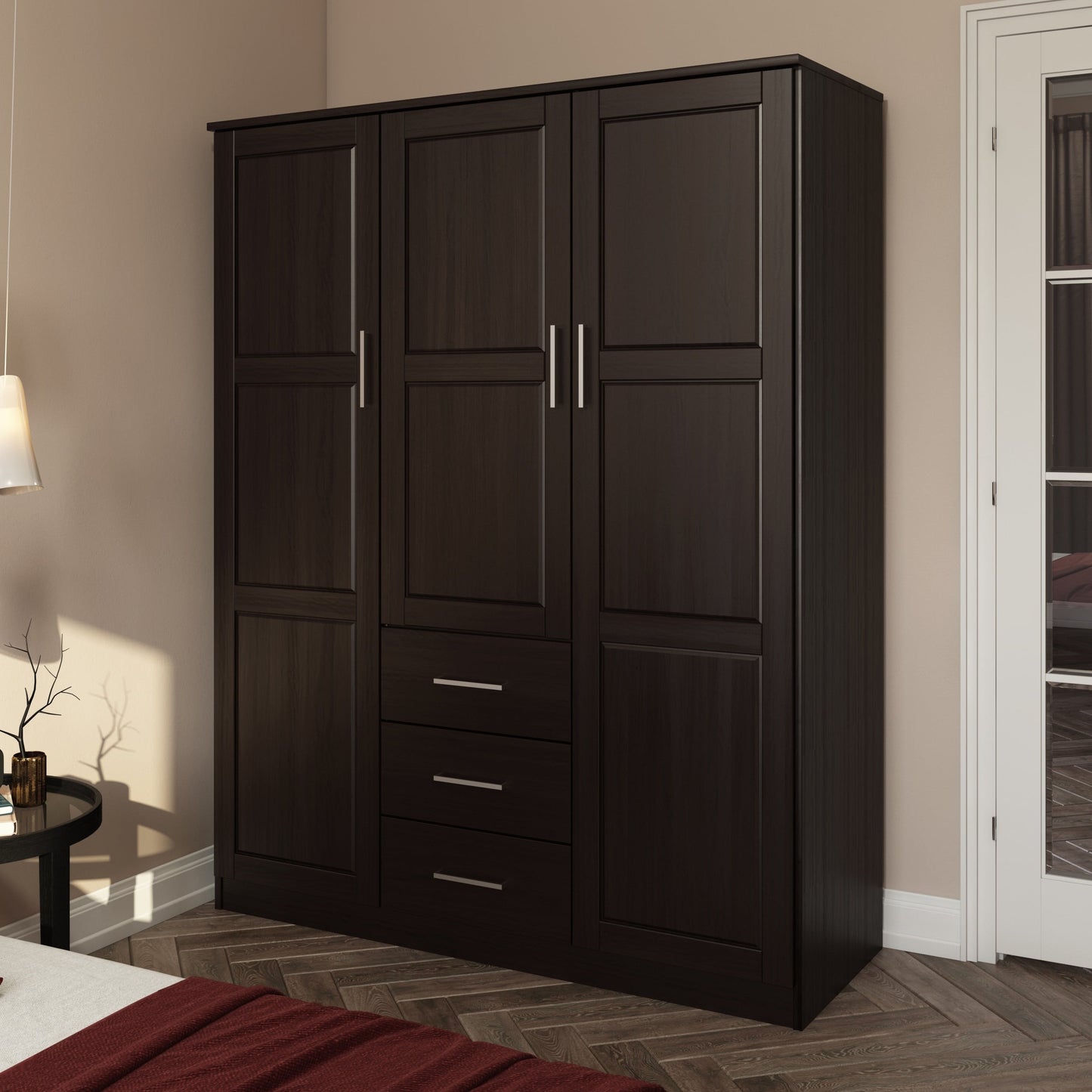 Armoire penderie Cosmo 3 portes 100 % bois massif de Palace Imports avec portes en bois massif ou en miroir