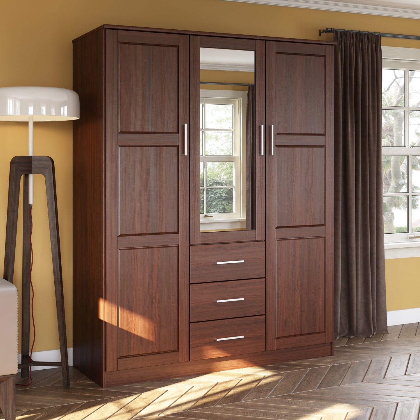 Armoire penderie Cosmo 3 portes 100 % bois massif de Palace Imports avec portes en bois massif ou en miroir