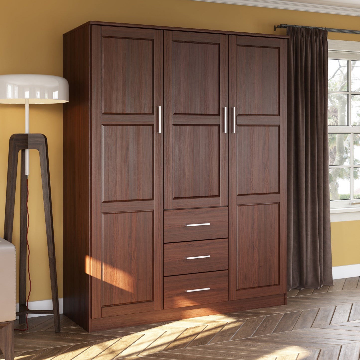 Armoire penderie Cosmo 3 portes 100 % bois massif de Palace Imports avec portes en bois massif ou en miroir