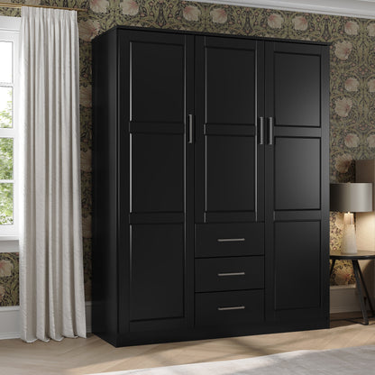 Armoire penderie Cosmo 3 portes 100 % bois massif de Palace Imports avec portes en bois massif ou en miroir