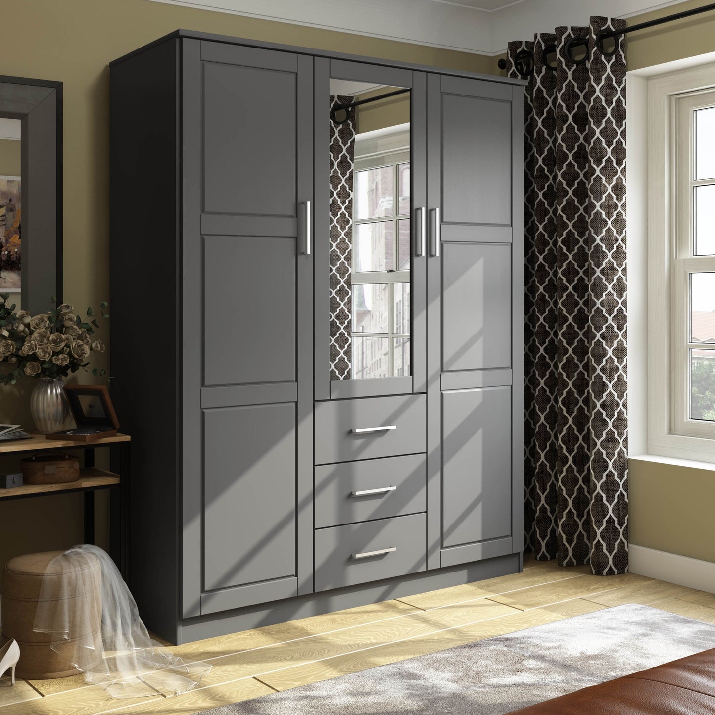 Armoire penderie Cosmo 3 portes 100 % bois massif de Palace Imports avec portes en bois massif ou en miroir