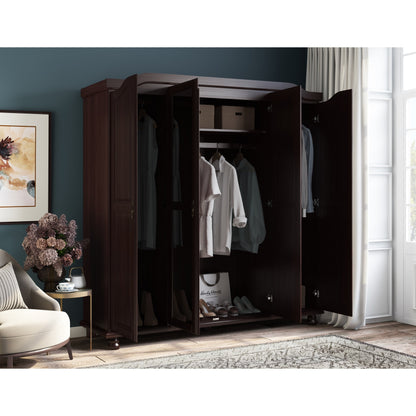 Armoire penderie 4 portes Kyle 100 % bois massif de Palace Imports avec portes en bois massif ou en miroir