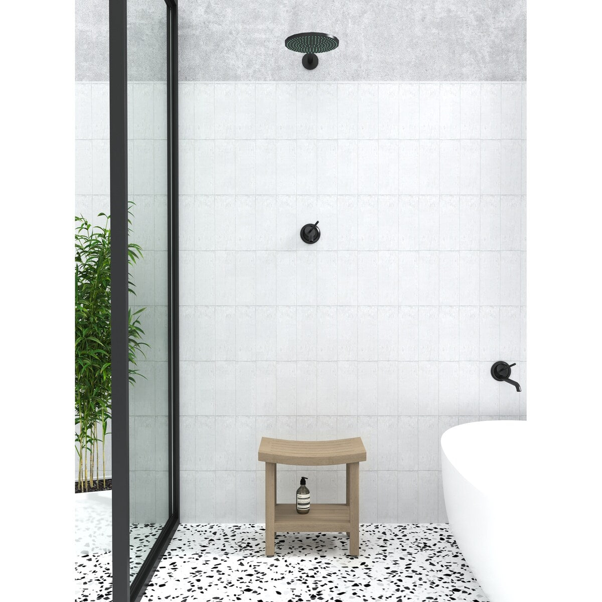 Banc de douche en teck Sumba breveté avec étagère