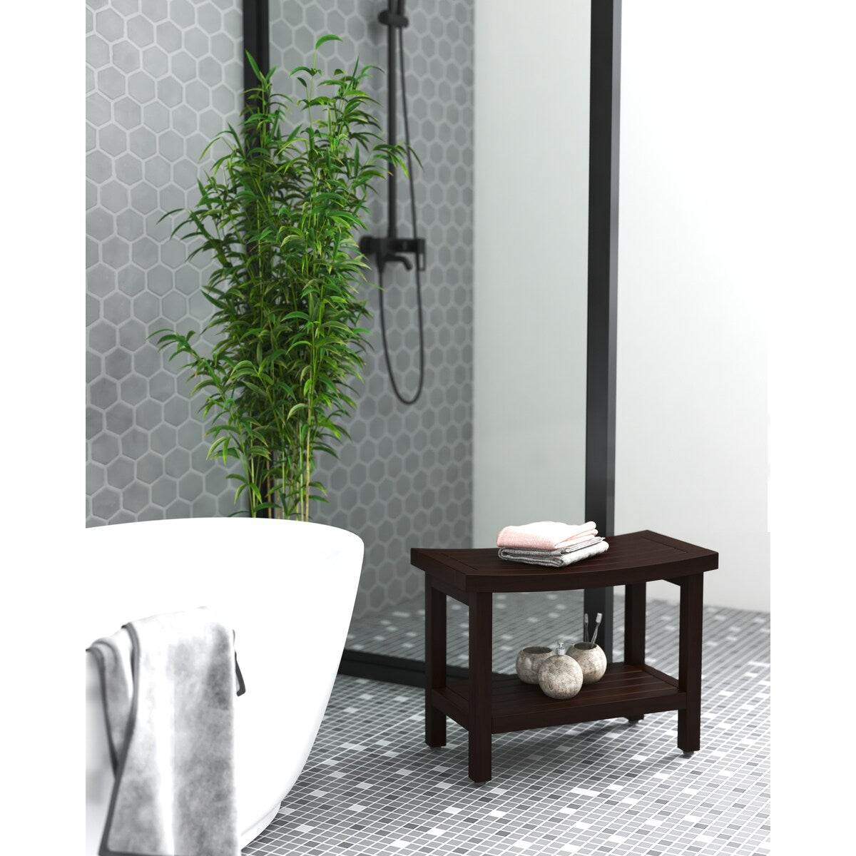 Banc de douche en teck Sumba breveté avec étagère