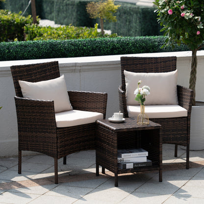 Ensemble de bistrot de conversation 3 pièces pour patio, meubles de conversation d'extérieur, chaises en osier et table de rangement, ensemble de meubles de balcon pour porche