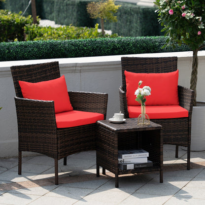 Ensemble de bistrot de conversation 3 pièces pour patio, meubles de conversation d'extérieur, chaises en osier et table de rangement, ensemble de meubles de balcon pour porche