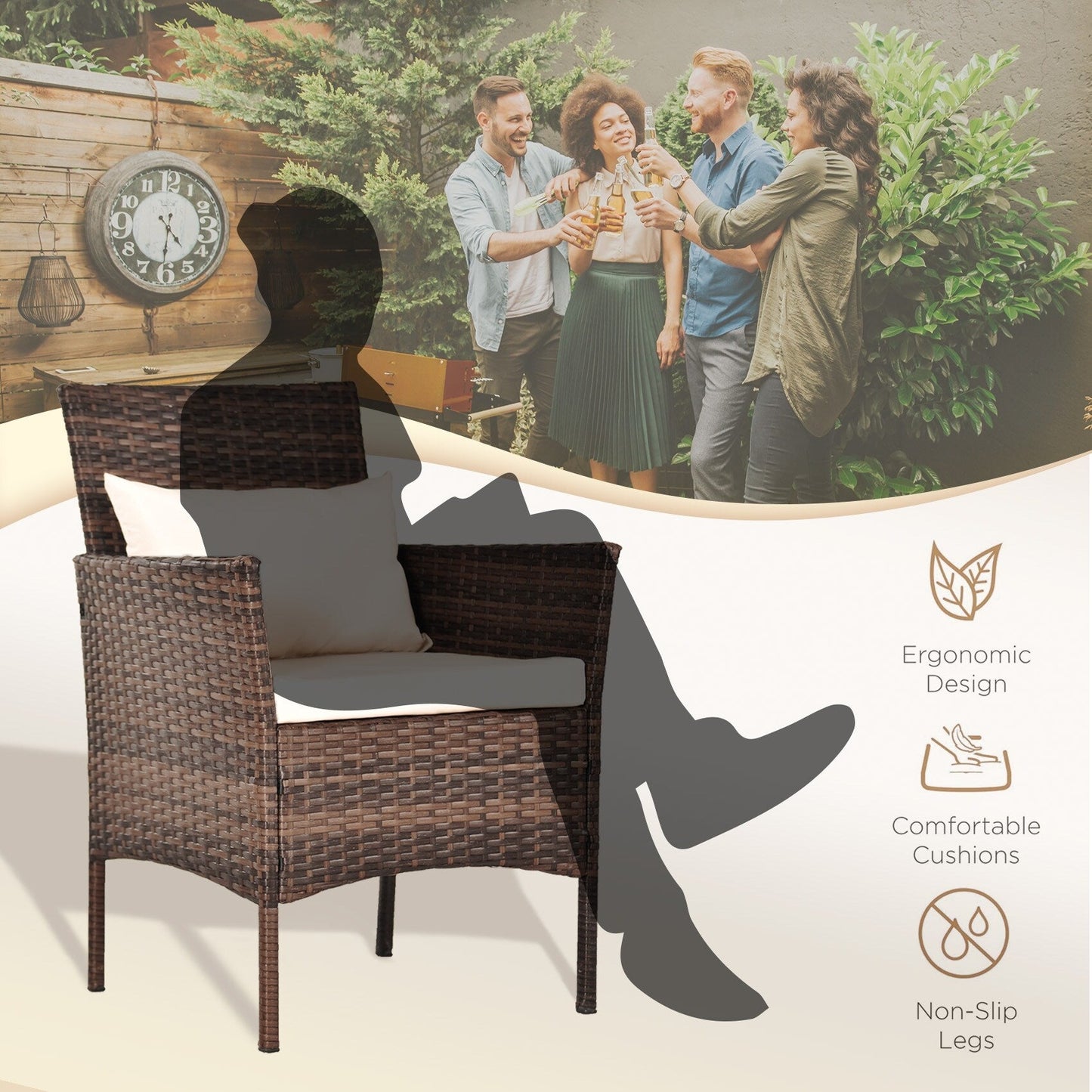 Ensemble de bistrot de conversation 3 pièces pour patio, meubles de conversation d'extérieur, chaises en osier et table de rangement, ensemble de meubles de balcon pour porche