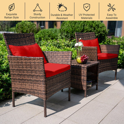 Ensemble de bistrot de conversation 3 pièces pour patio, meubles de conversation d'extérieur, chaises en osier et table de rangement, ensemble de meubles de balcon pour porche