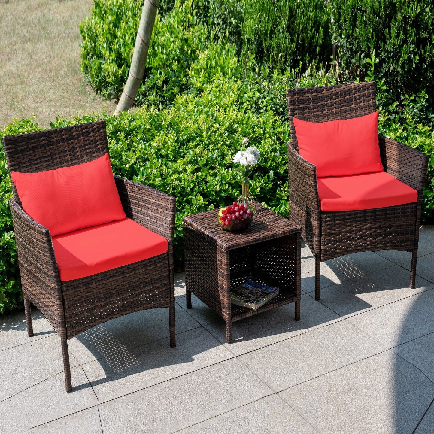 Ensemble de bistrot de conversation 3 pièces pour patio, meubles de conversation d'extérieur, chaises en osier et table de rangement, ensemble de meubles de balcon pour porche
