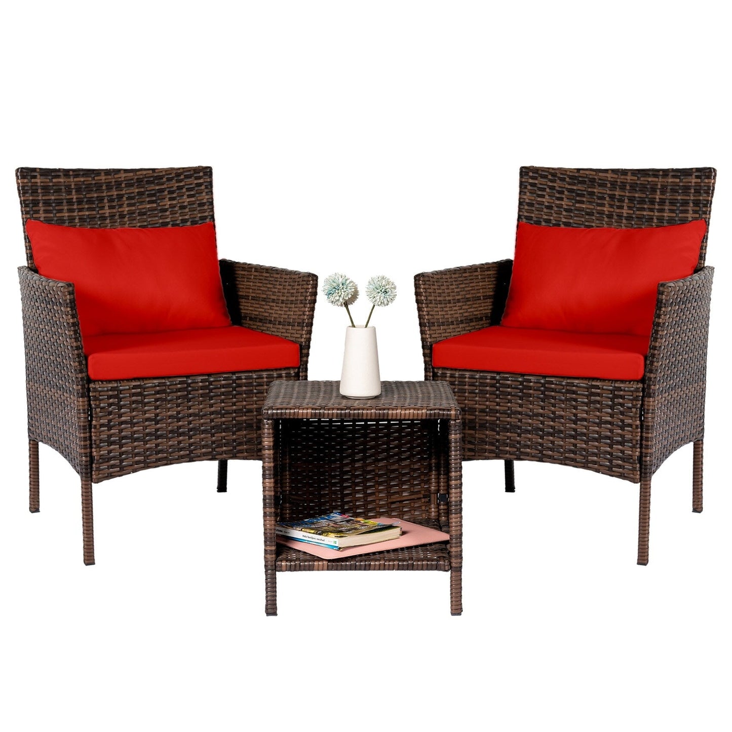 Ensemble de bistrot de conversation 3 pièces pour patio, meubles de conversation d'extérieur, chaises en osier et table de rangement, ensemble de meubles de balcon pour porche
