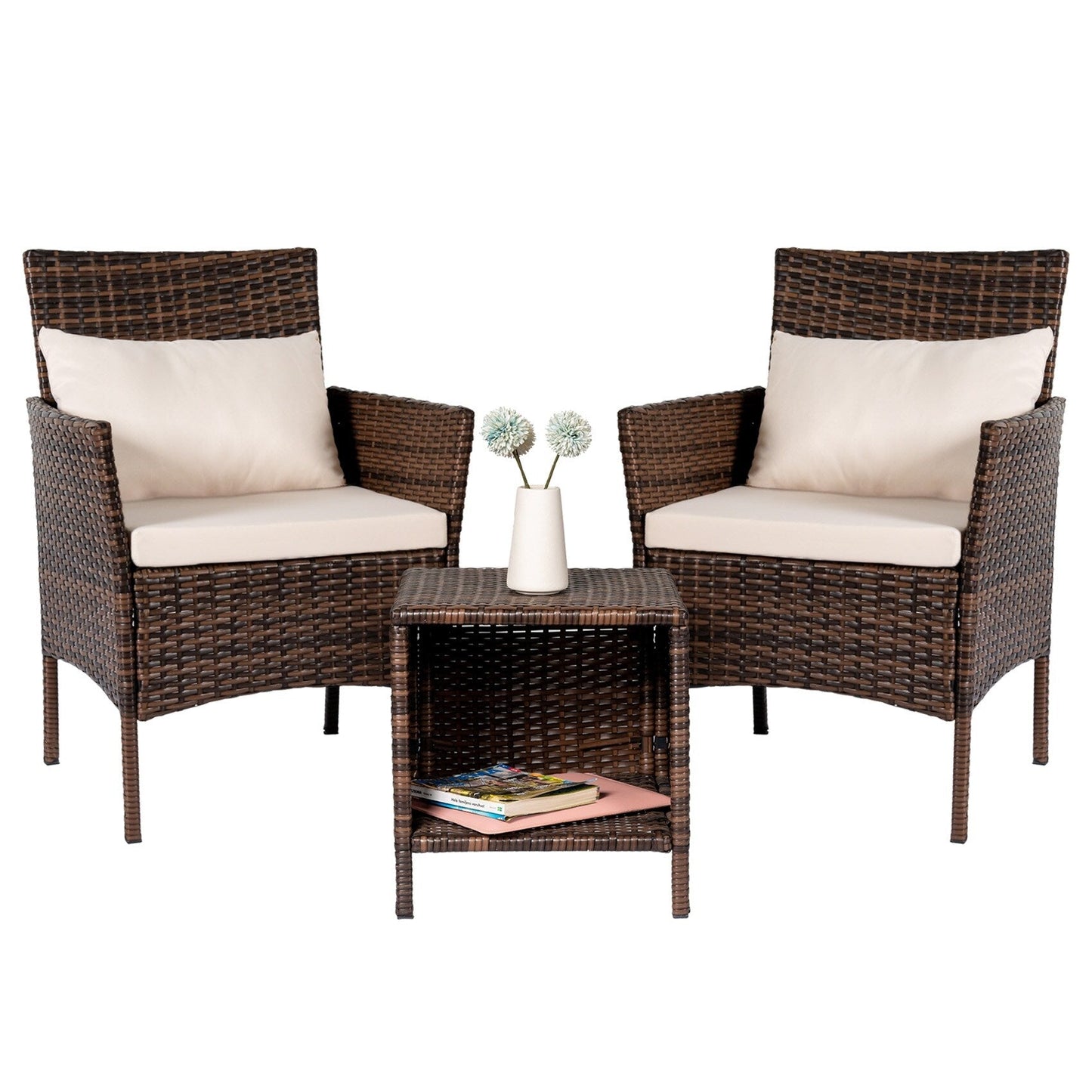 Ensemble de bistrot de conversation 3 pièces pour patio, meubles de conversation d'extérieur, chaises en osier et table de rangement, ensemble de meubles de balcon pour porche