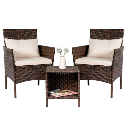 Ensemble de bistrot de conversation 3 pièces pour patio, meubles de conversation d'extérieur, chaises en osier et table de rangement, ensemble de meubles de balcon pour porche