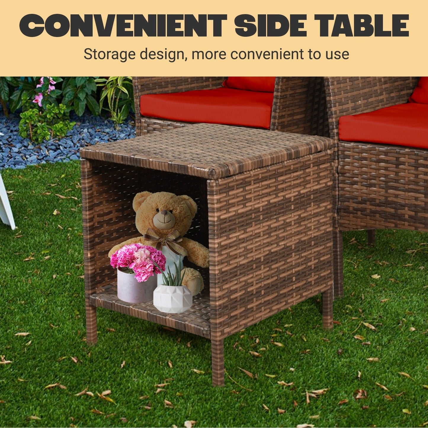 Ensemble de bistrot de conversation 3 pièces pour patio, meubles de conversation d'extérieur, chaises en osier et table de rangement, ensemble de meubles de balcon pour porche