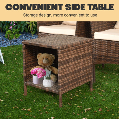 Ensemble de bistrot de conversation 3 pièces pour patio, meubles de conversation d'extérieur, chaises en osier et table de rangement, ensemble de meubles de balcon pour porche
