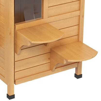 Maison pour chat d'extérieur PawHut en bois de sapin à deux étages, abri pour chats sauvages en bois avec toit en asphalte ouvrable pour intérieur/extérieur, blanc/gris