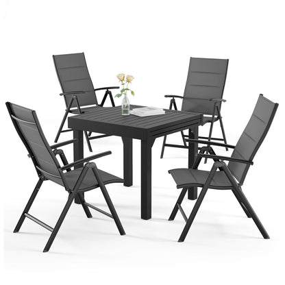 Ensemble de salle à manger de patio 3/5/7 pièces, table extensible en aluminium, chaise pliante rembourrée réglable
