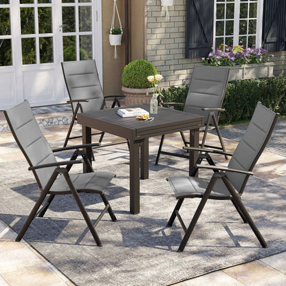 Ensemble de salle à manger de patio 3/5/7 pièces, table extensible en aluminium, chaise pliante rembourrée réglable