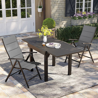 Ensemble de salle à manger de patio 3/5/7 pièces, table extensible en aluminium, chaise pliante rembourrée réglable