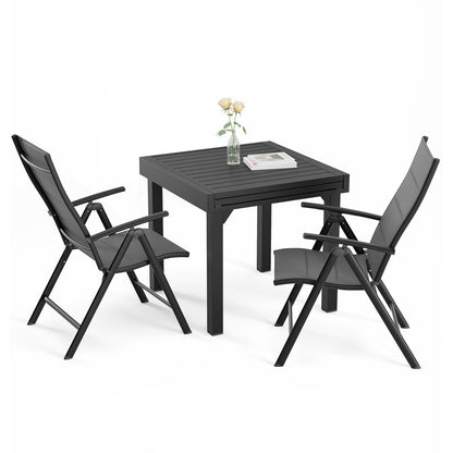 Ensemble de salle à manger de patio 3/5/7 pièces, table extensible en aluminium, chaise pliante rembourrée réglable