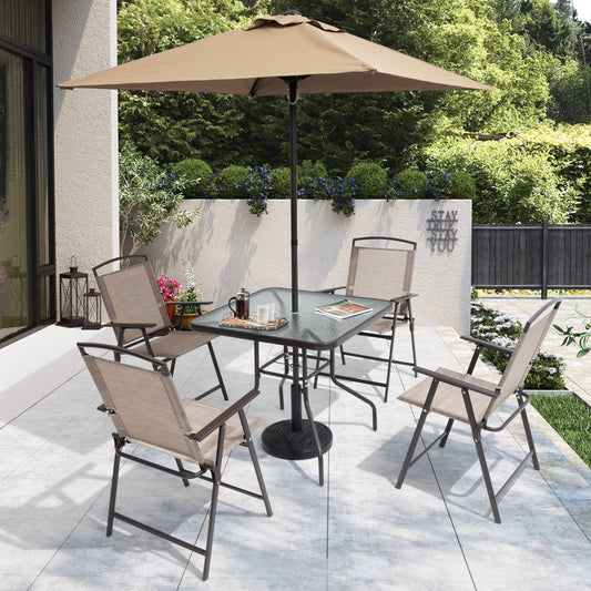 Ensemble de patio Pellebant 6 pièces avec table, parasol et 4 chaises pliantes – 22,4 l x 26,8 p x 34,4 h