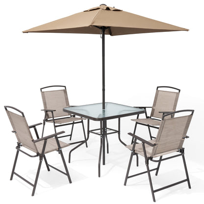 Ensemble de patio Pellebant 6 pièces avec table, parasol et 4 chaises pliantes – 22,4 l x 26,8 p x 34,4 h