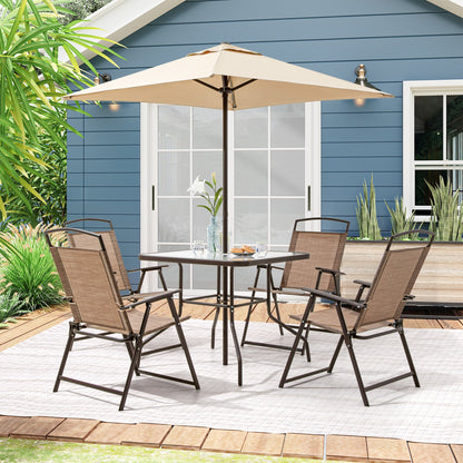Ensemble de patio Pellebant 6 pièces avec table, parasol et 4 chaises pliantes – 22,4 l x 26,8 p x 34,4 h